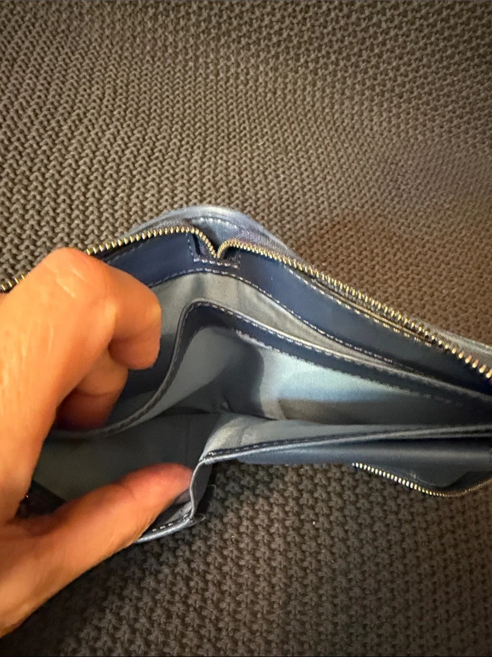 Coach Blue Signature Zip Wallet with Front Pocket